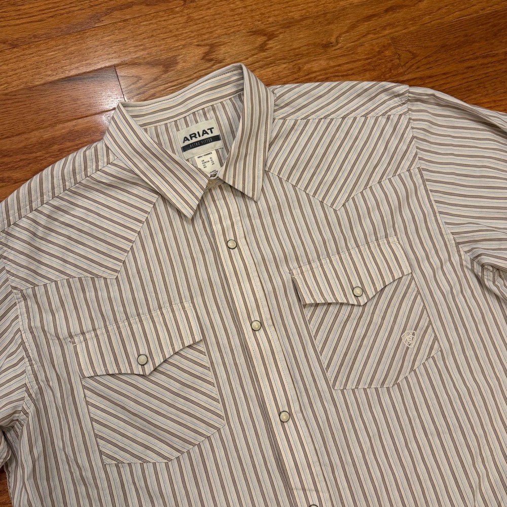 Ariat Western Pearl Snap Shirt Mens XL Retro Fitted Striped Cowboy Yoke Rodeo